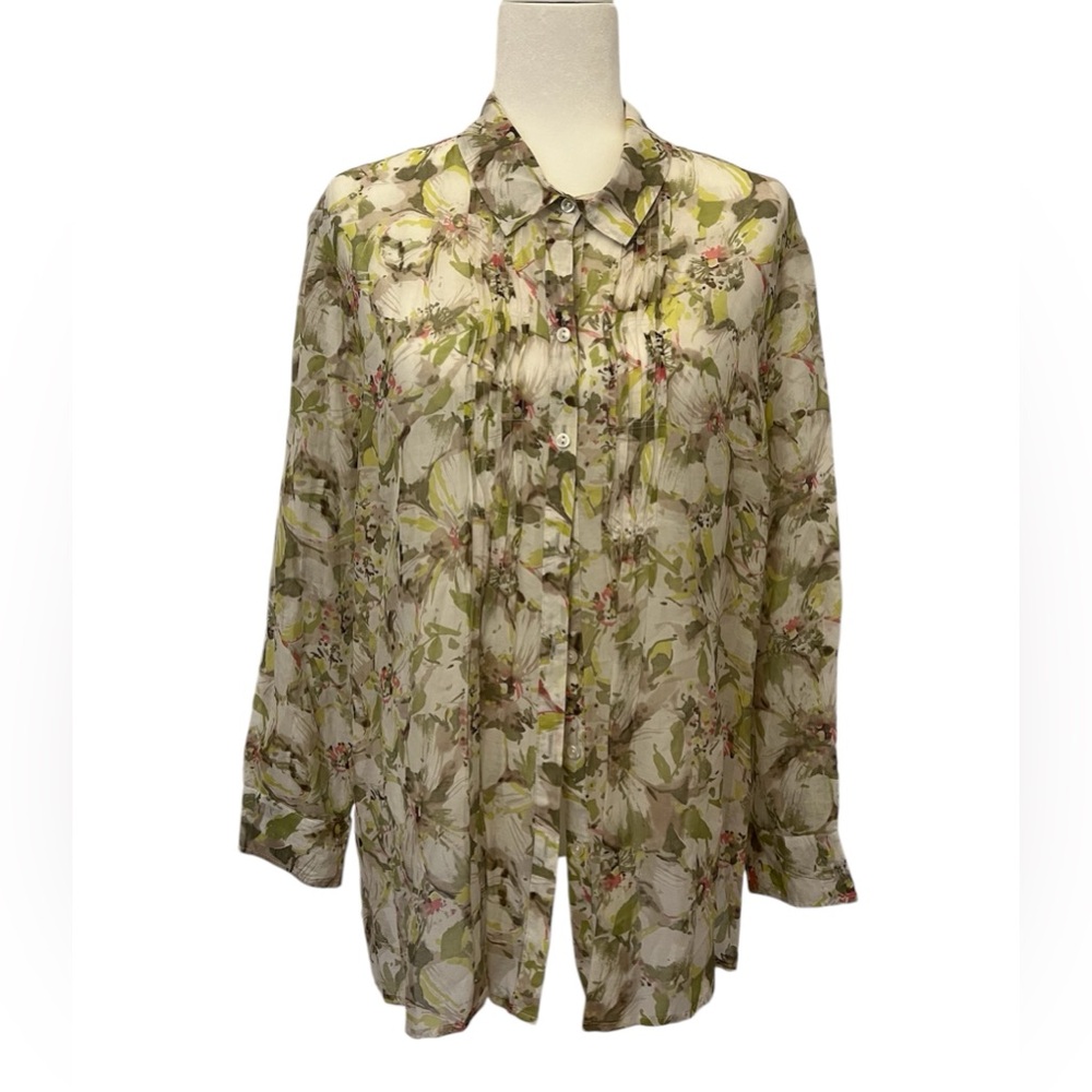 Pendleton Cotton/Silk Women’s Green Floral Shirt Size 10